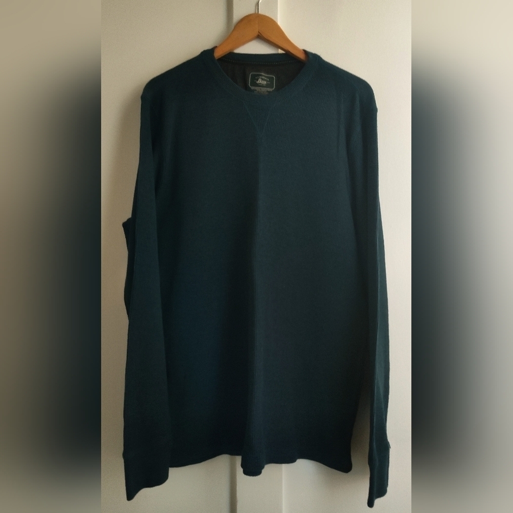 G.H. Bass & Co Men's Teal Thermal Long Sleeve Crew Neck Waffle Knit Shirt | XXL